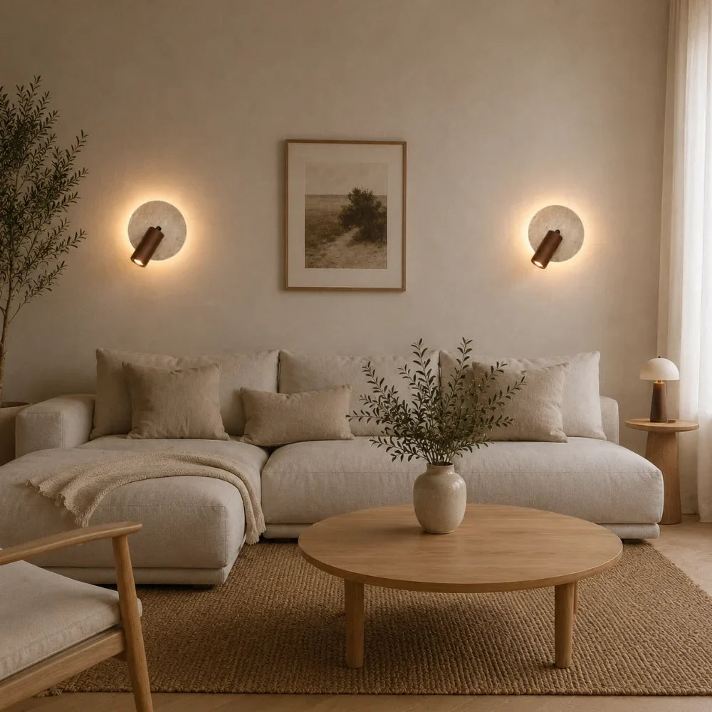 Askel — Applique en travertin et bois orientable