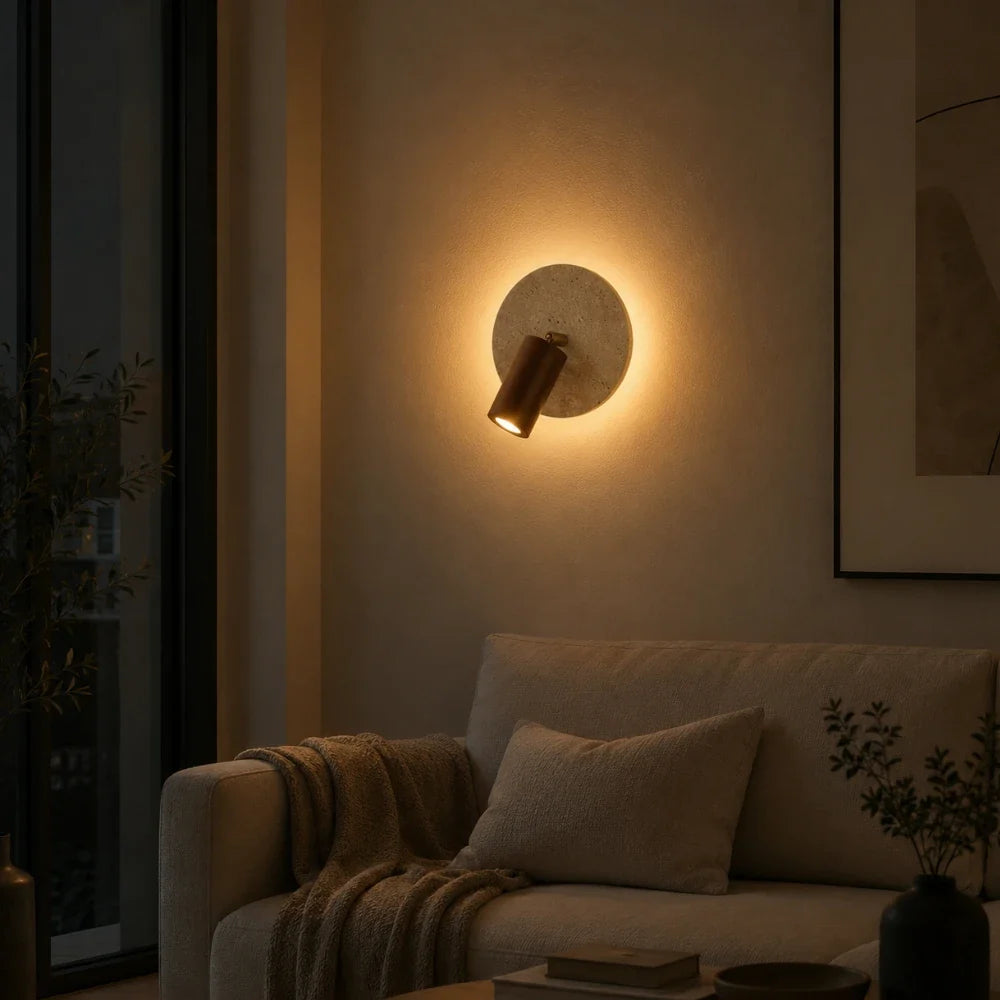 Askel — Applique en travertin et bois orientable