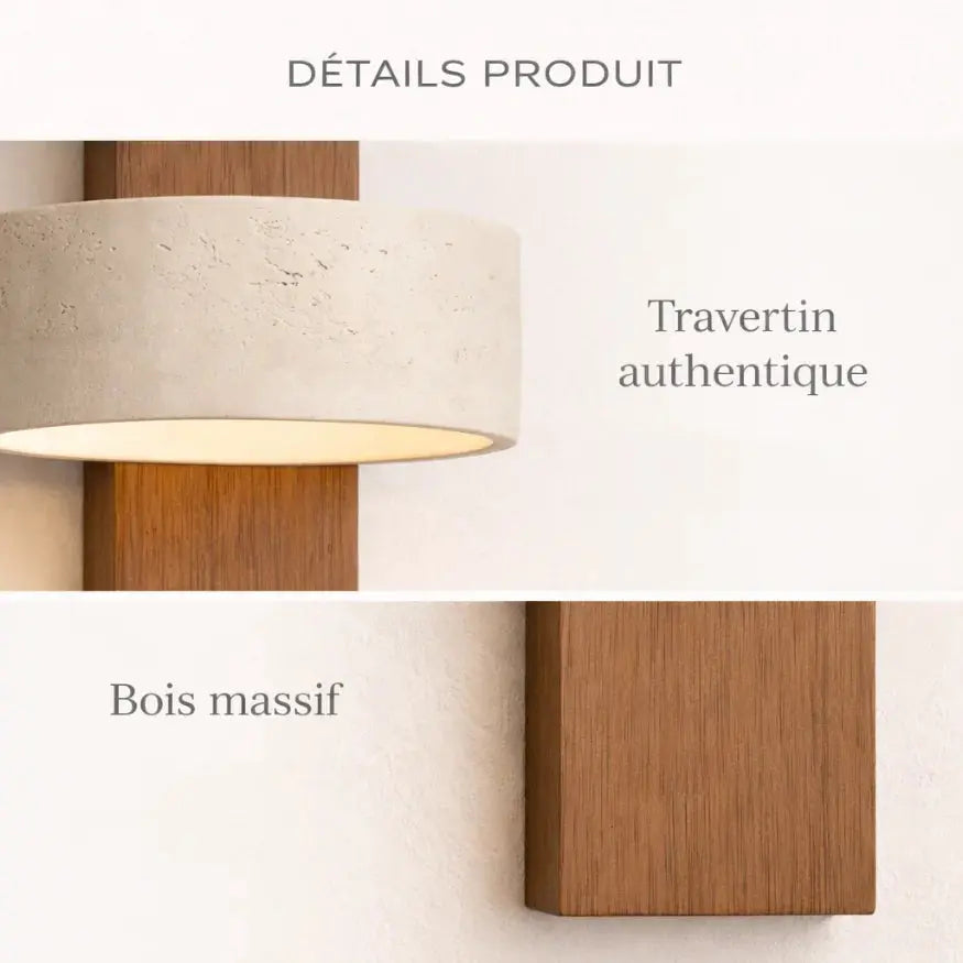 Bergana — Applique murale en bois et travertin
