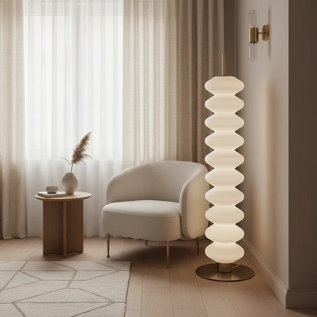 Lampadaire Scandinave en Acrylique Ivoire – Modèle Akéra (DIMOREE)
