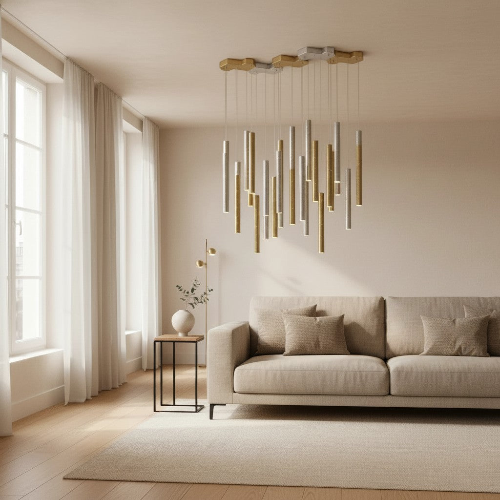 Lustre Moderne à Tubes Verticaux en Acier – Modèle Riviana (DIMOREE)