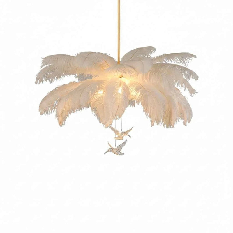 Véronia — Lustre sculptural en plumes naturelles
