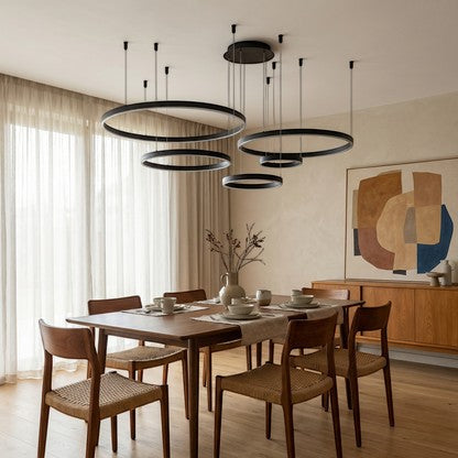 Lustre à Cinq Anneaux Étagés en Suspension – Modèle Odyssia (DIMOREE)
