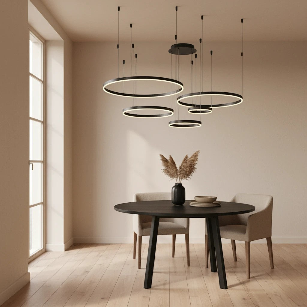 Lustre à Cinq Anneaux Étagés en Suspension – Modèle Odyssia (DIMOREE)