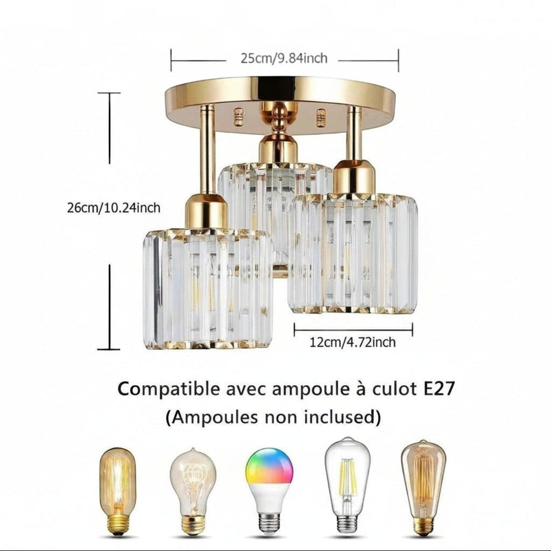 Camélia — Plafonnier en cristal et fer trois feux
