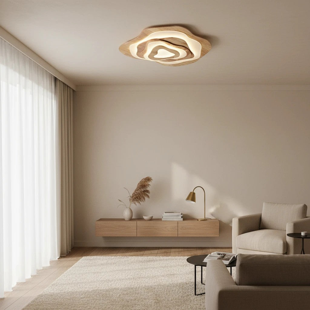 Plafonnier LED Nuage en Bois Véritable – Modèle Nubéa (DIMOREE)