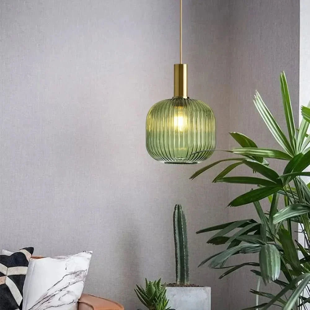 Suspension en Verre Teinté et Métal Doré – Modèle Oria (DIMOREE)