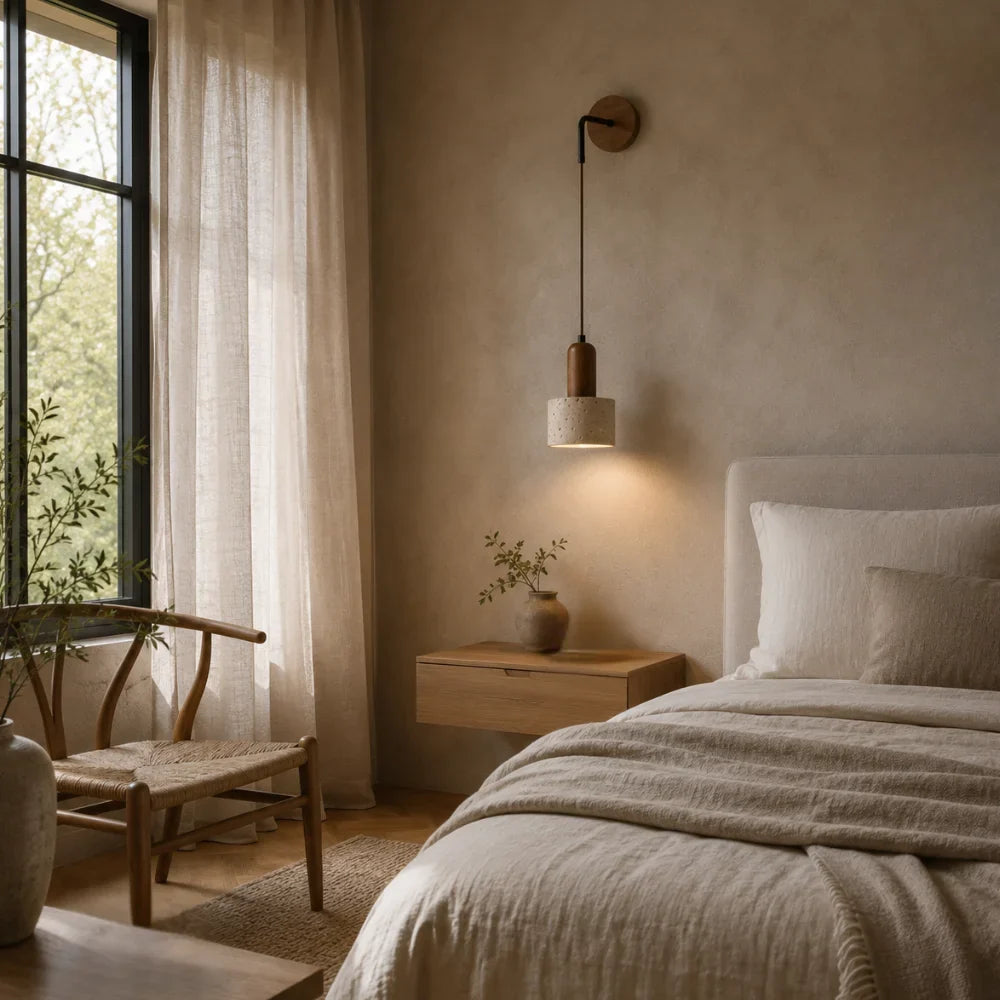 Elvika — Applique scandinave en travertin et bois