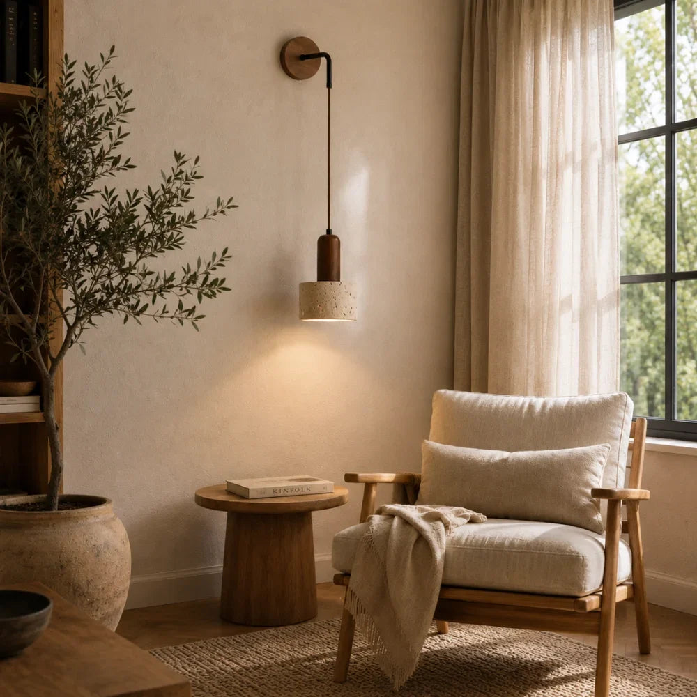 Elvika — Applique scandinave en travertin et bois