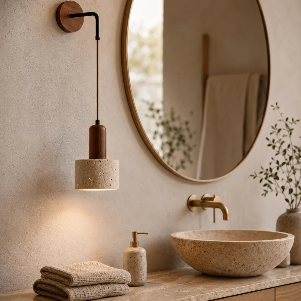 Elvika — Applique scandinave en travertin et bois