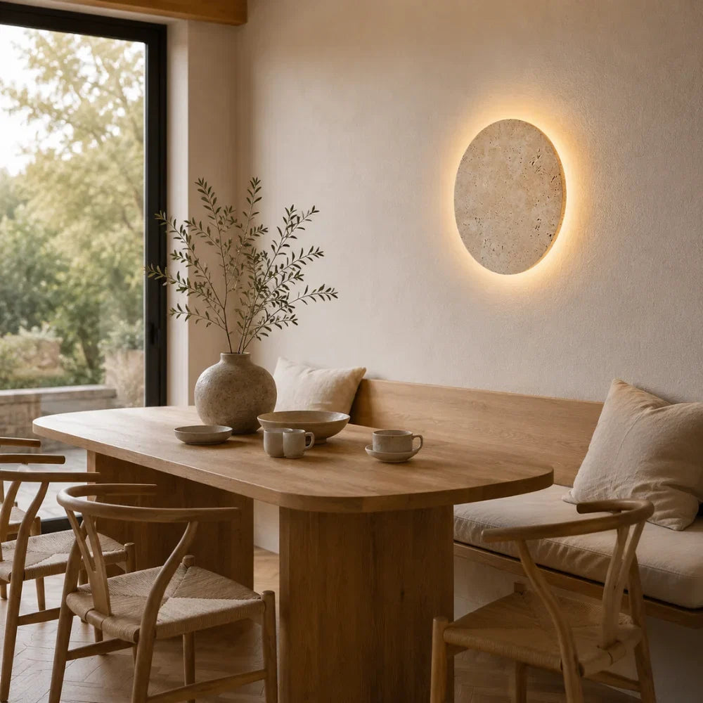Fosina — Applique murale LED ronde en travertin