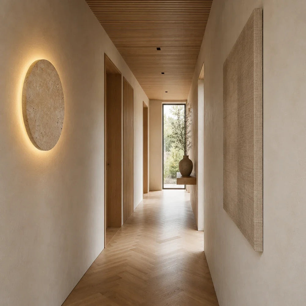 Fosina — Applique murale LED ronde en travertin