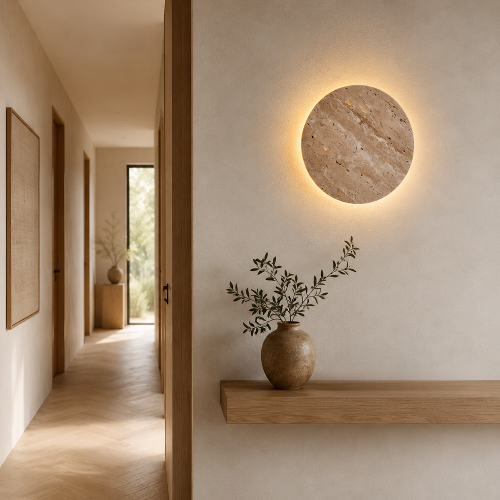 Fosina — Applique murale LED ronde en travertin