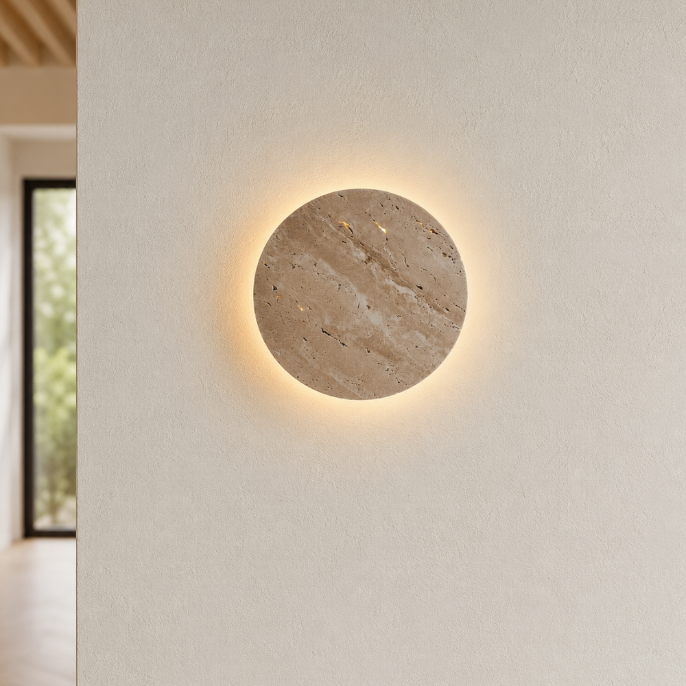 Fosina — Applique murale LED ronde en travertin