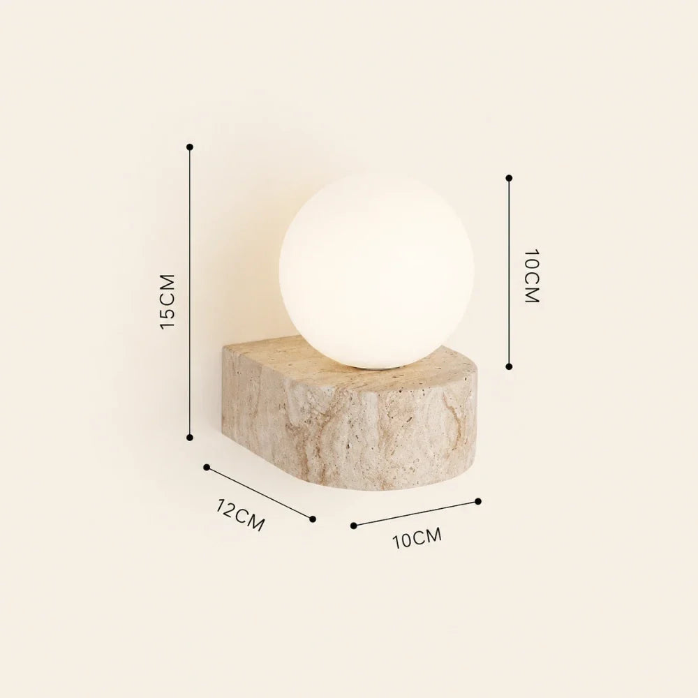 Kaela — Applique travertin et globe en verre
