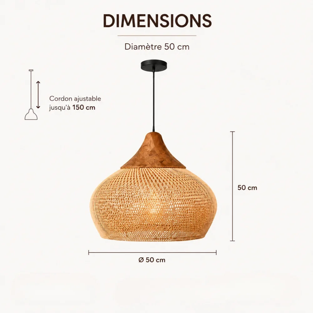 Kalia — Suspension en rotin et bois naturel