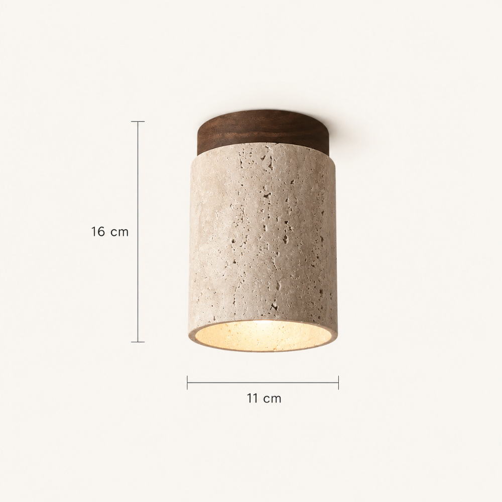 Karéna — Plafonnier cylindrique en travertin et bois