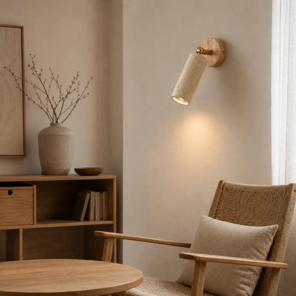 Kivéa — Applique murale design en travertin et bois