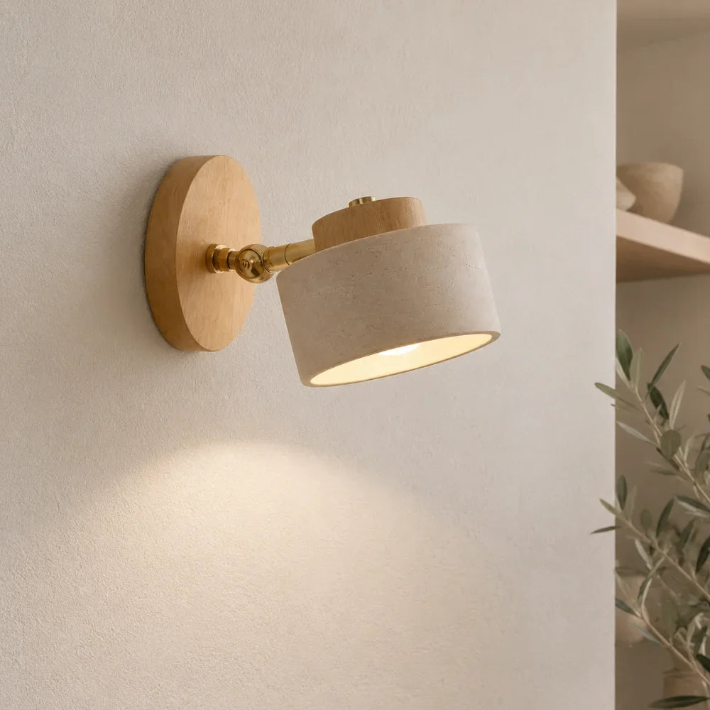 Kiven — Applique orientable en travertin et bois