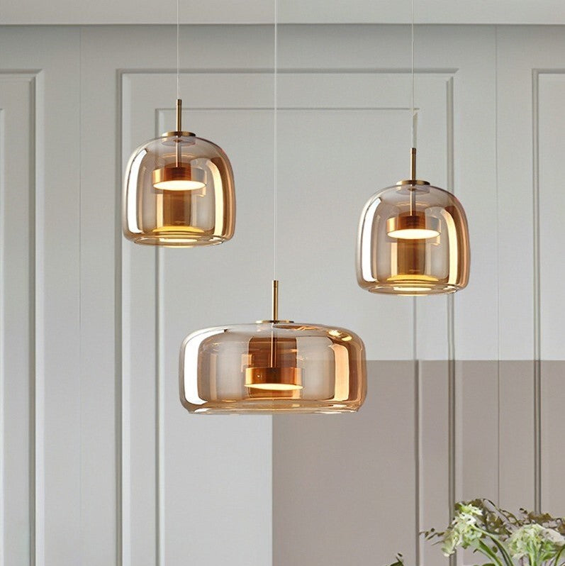 Suspension LED en Verre Teinté et Cuivre – Modèle Ambréa (DIMOREE)