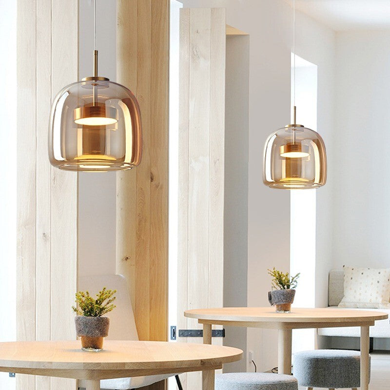 Suspension LED en Verre Teinté et Cuivre – Modèle Ambréa (DIMOREE)