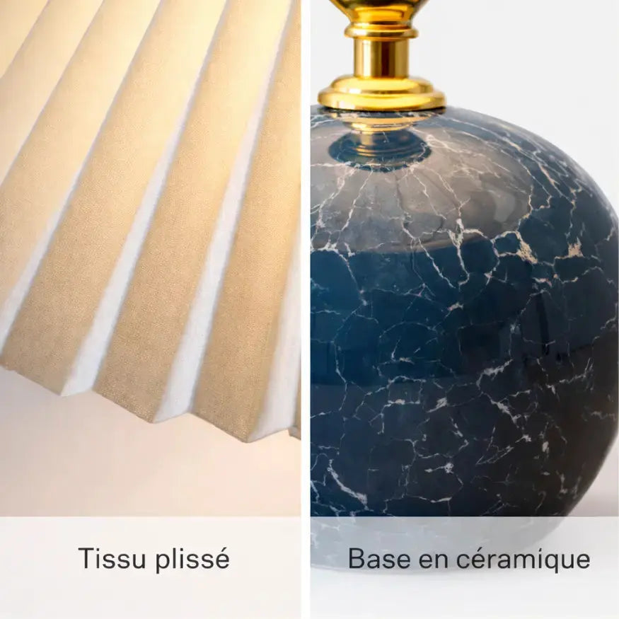 Norvyn — Lampe de chevet céramique et tissu plissé