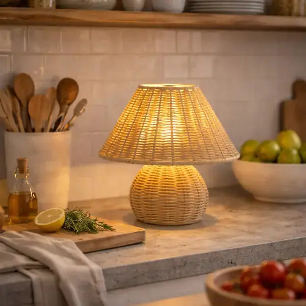 Yunia — Lampe de chevet en bambou tressé naturel