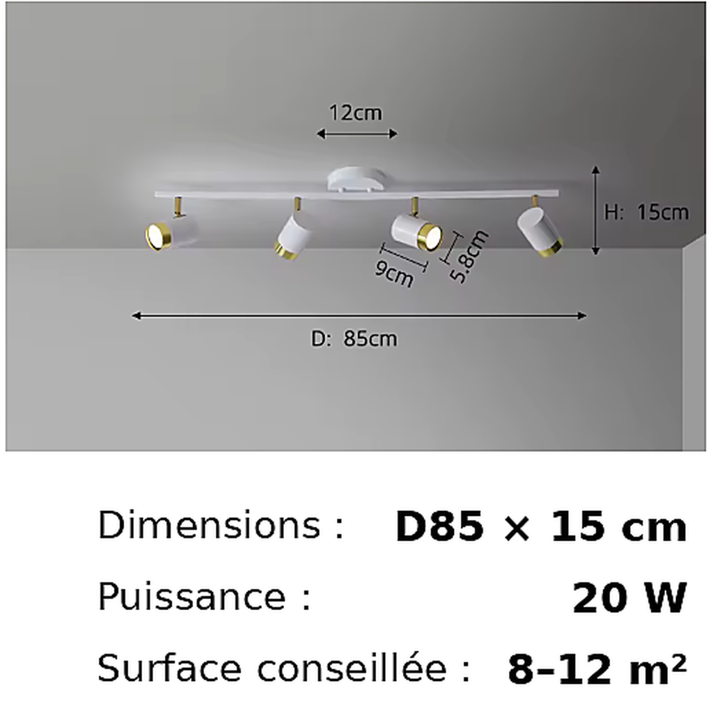 Atelia — Plafonnier rail à spots orientables