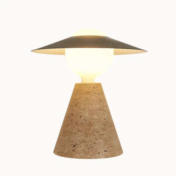 Sélina — Lampe à poser en travertin et verre opalin