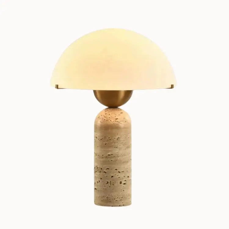 Astréa — Lampe en travertin et globe opalin doré