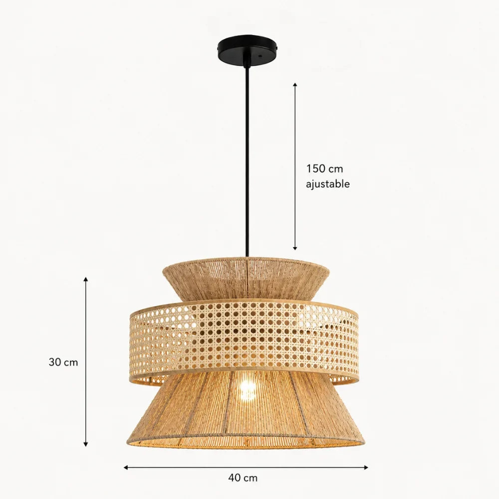 Linnéa — Suspension double tressage bambou et rotin