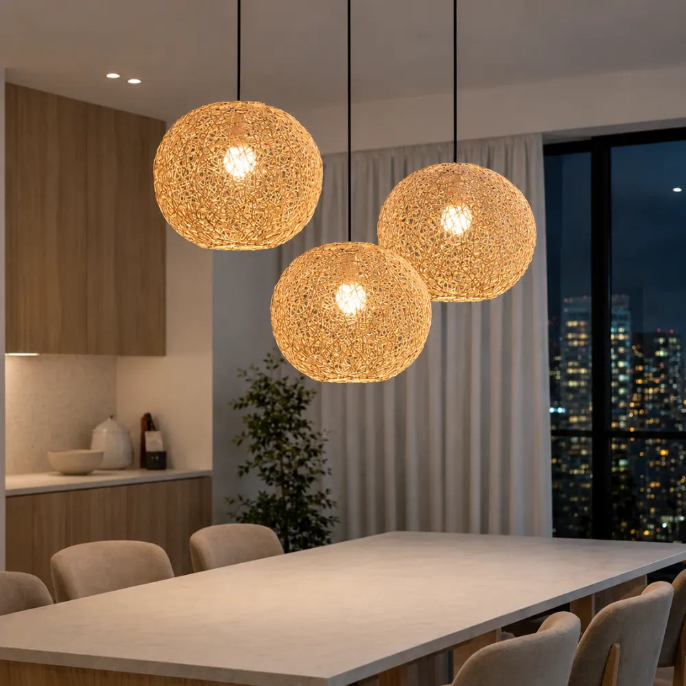 Nidalia — Suspension boule en rotin et bambou