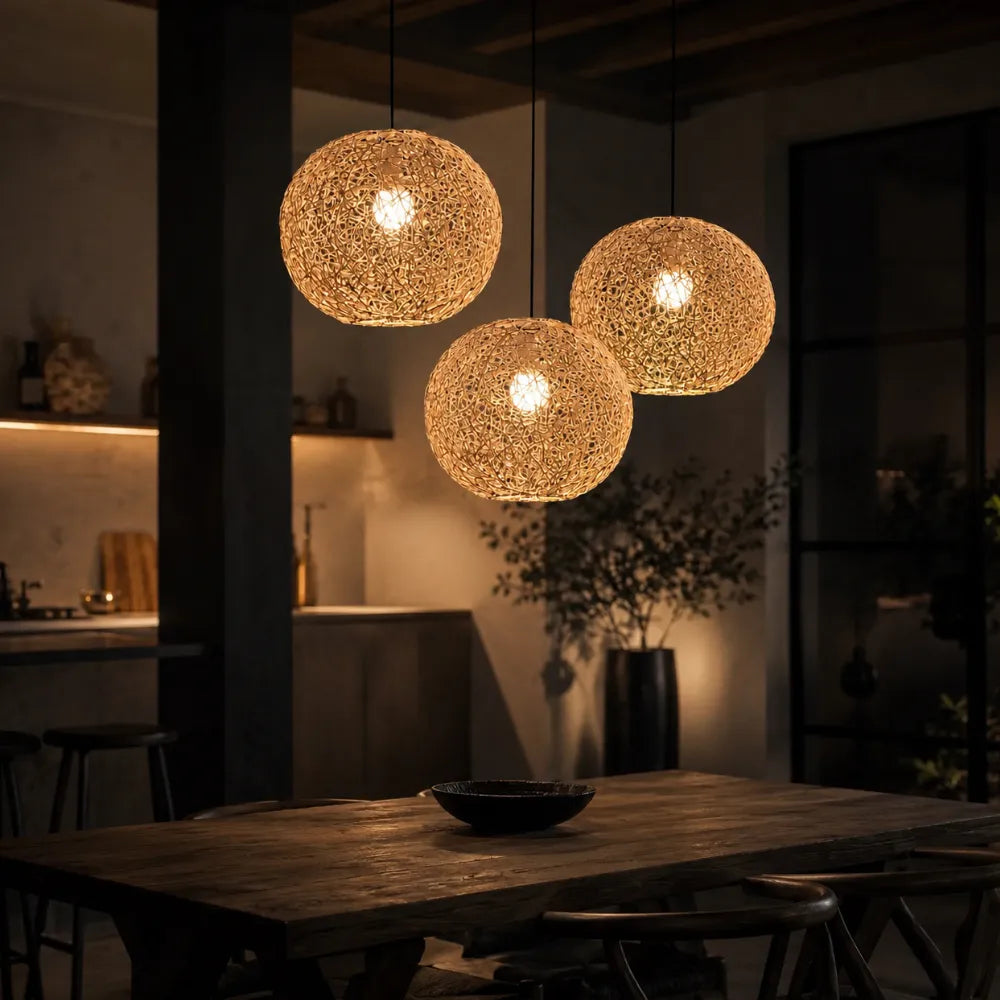Nidalia — Suspension boule en rotin et bambou