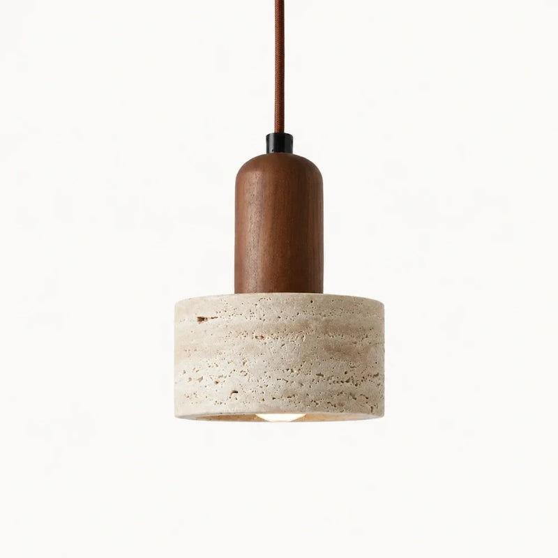 Lovina — Suspension cylindre en travertin et bois