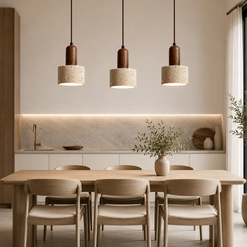 Lovina — Suspension cylindre en travertin et bois