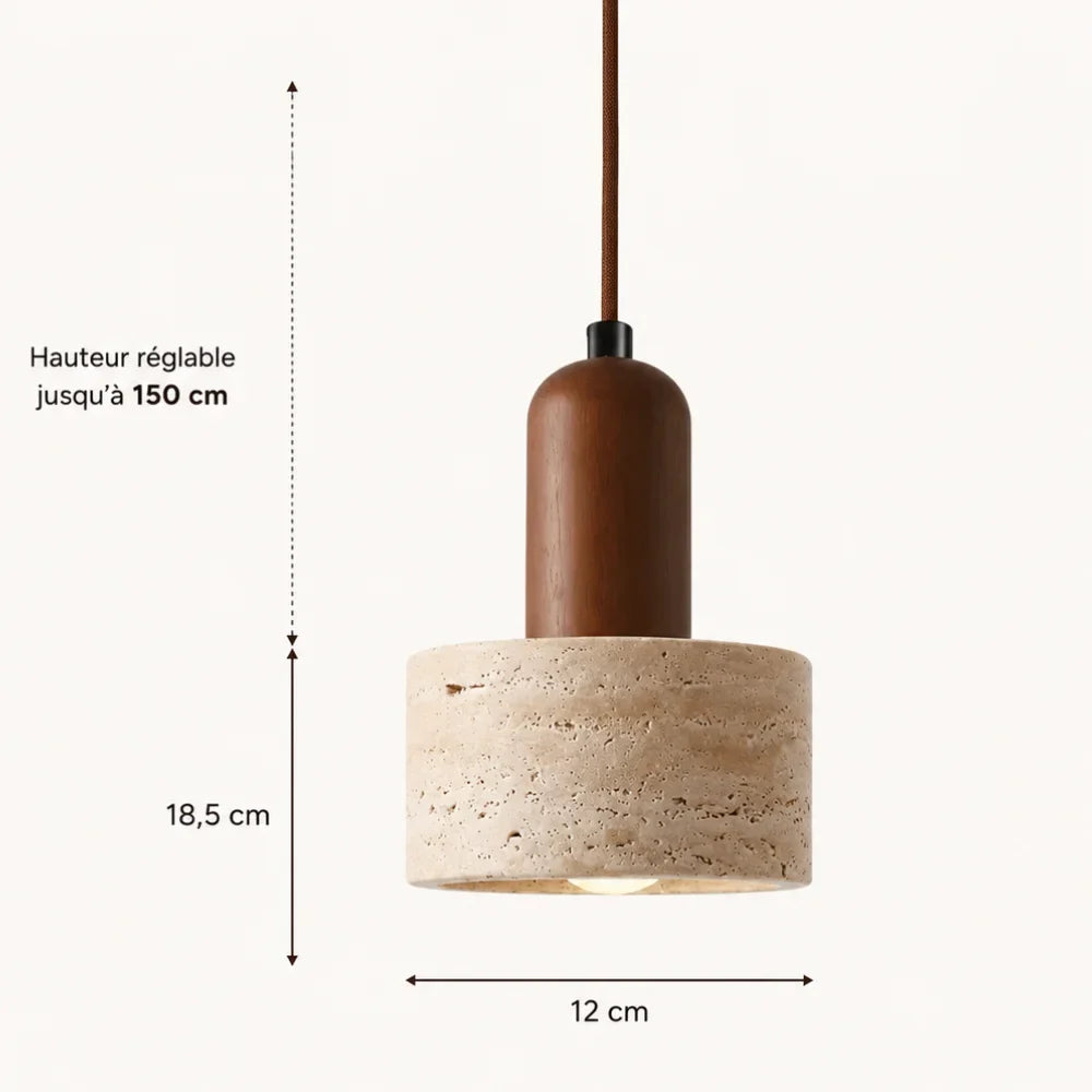 Lovina — Suspension cylindre en travertin et bois