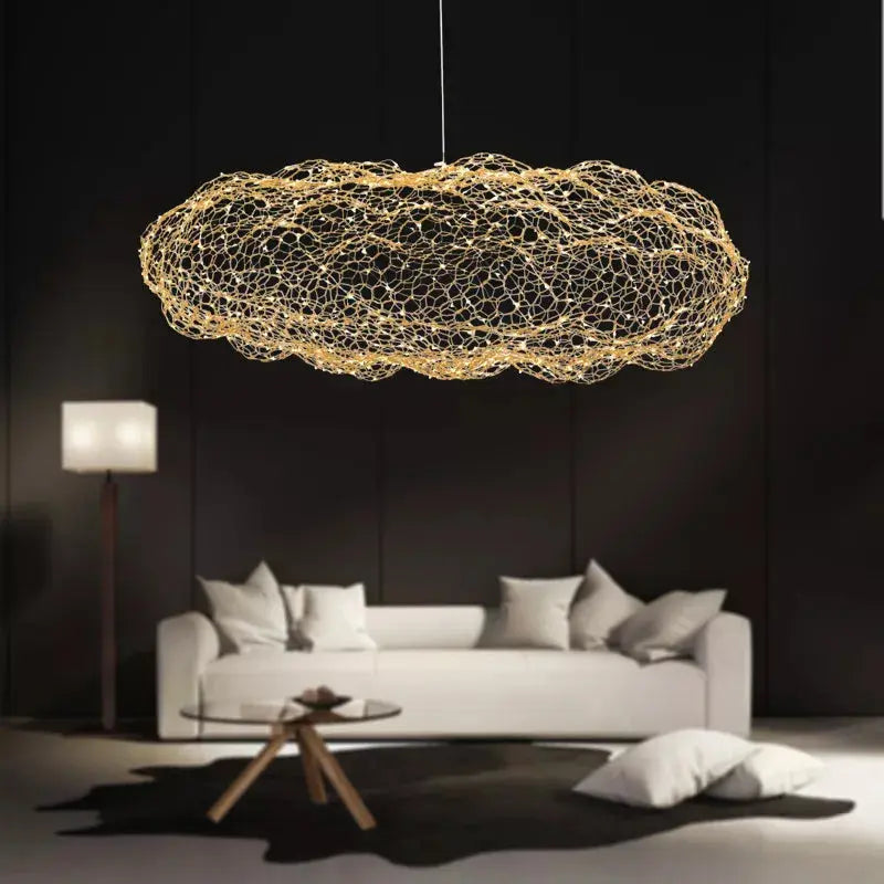 Lustre Nuage en Maille Métallique Dorée – Modèle Nébula (DIMOREE)
