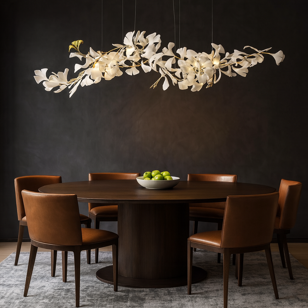 Lisera — Lustre branches cuivre et fleurs de verre