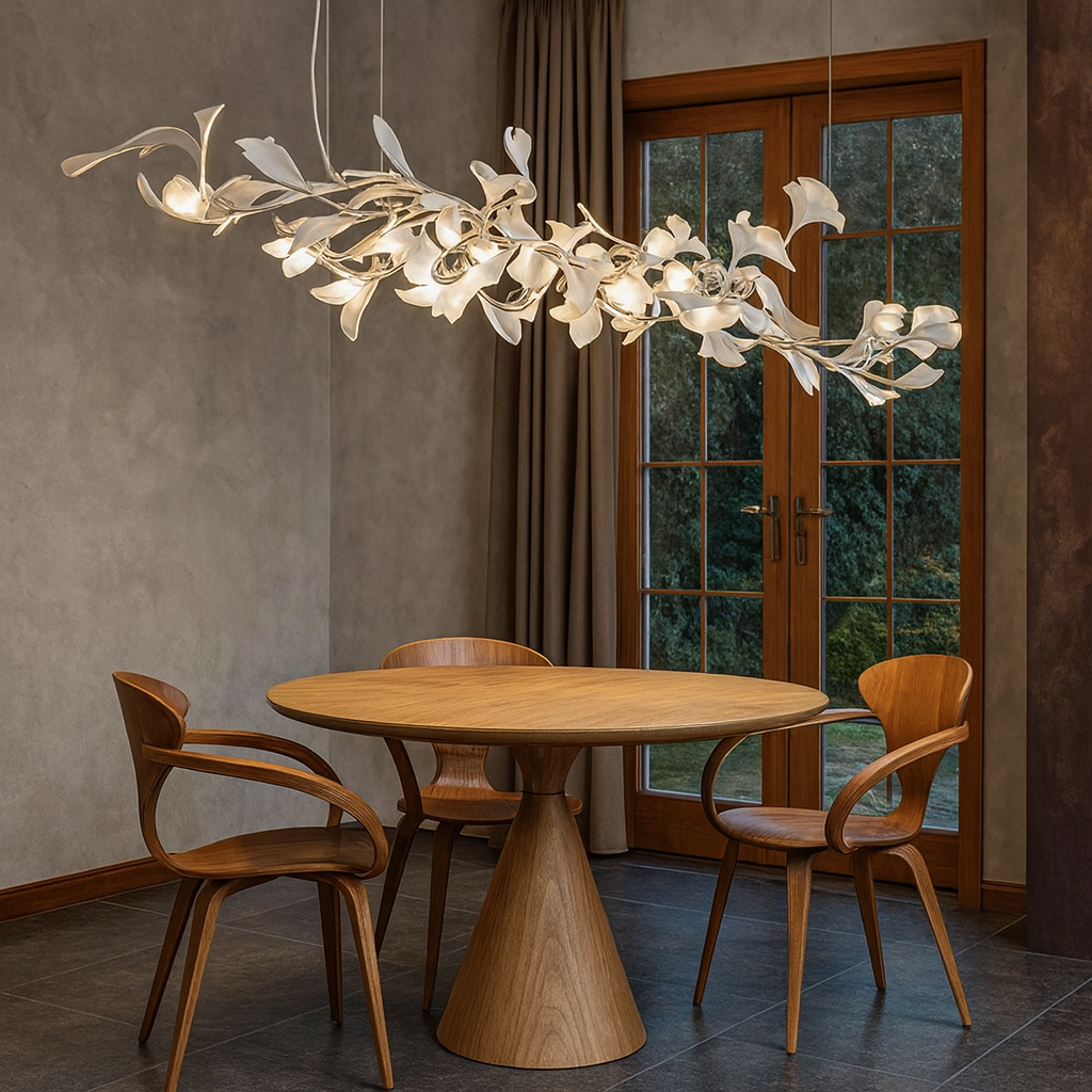 Lisera — Lustre branches cuivre et fleurs de verre