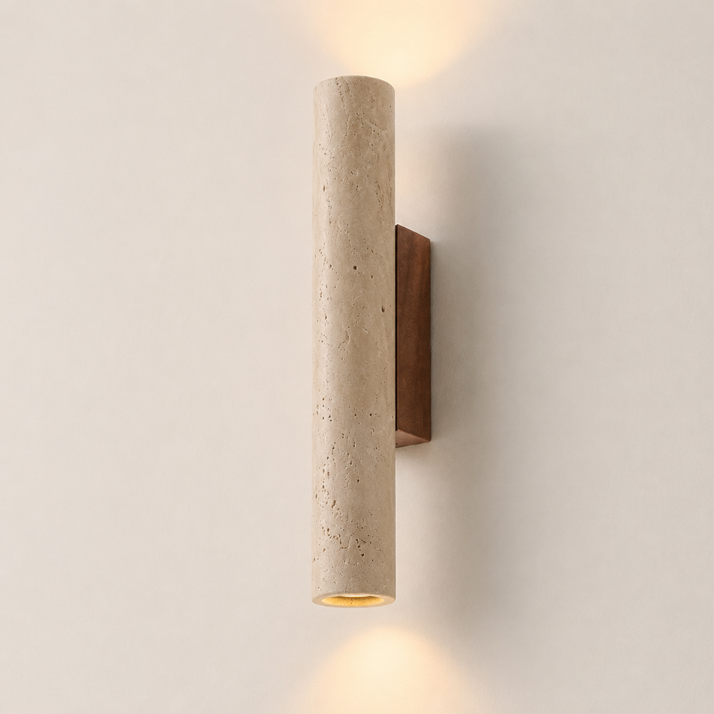 Mysane — Applique verticale en travertin et bois