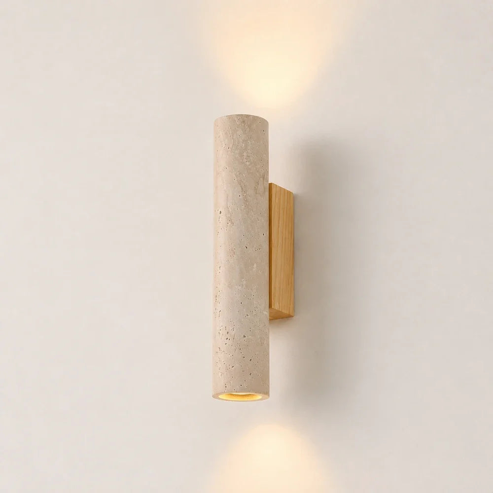 Mysane — Applique verticale en travertin et bois
