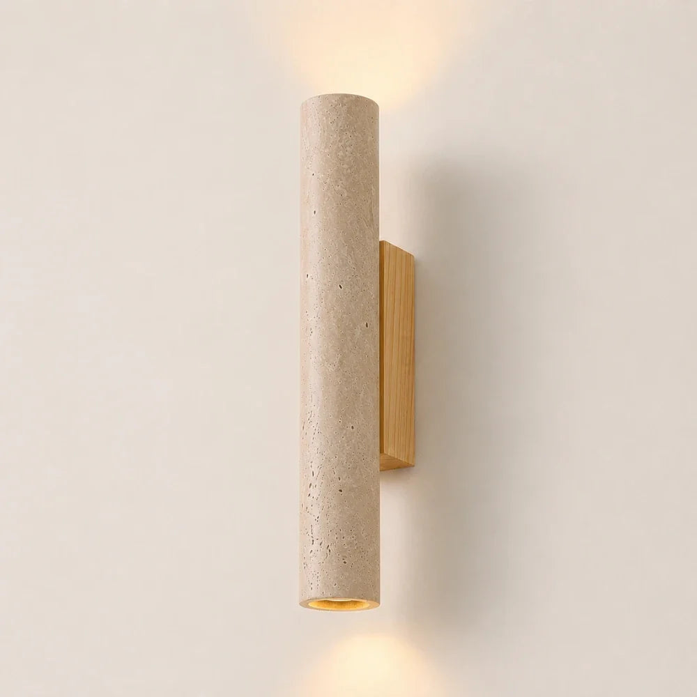 Mysane — Applique verticale en travertin et bois