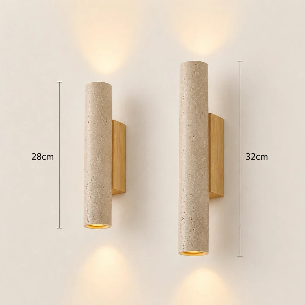 Mysane — Applique verticale en travertin et bois