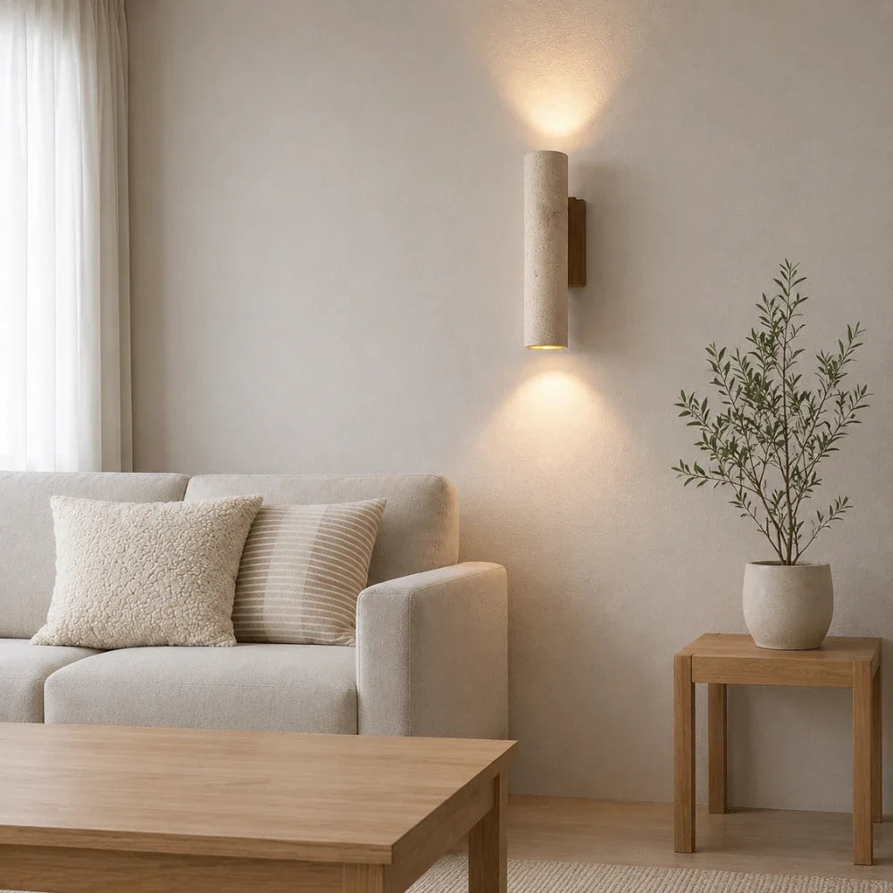 Mysane — Applique verticale en travertin et bois
