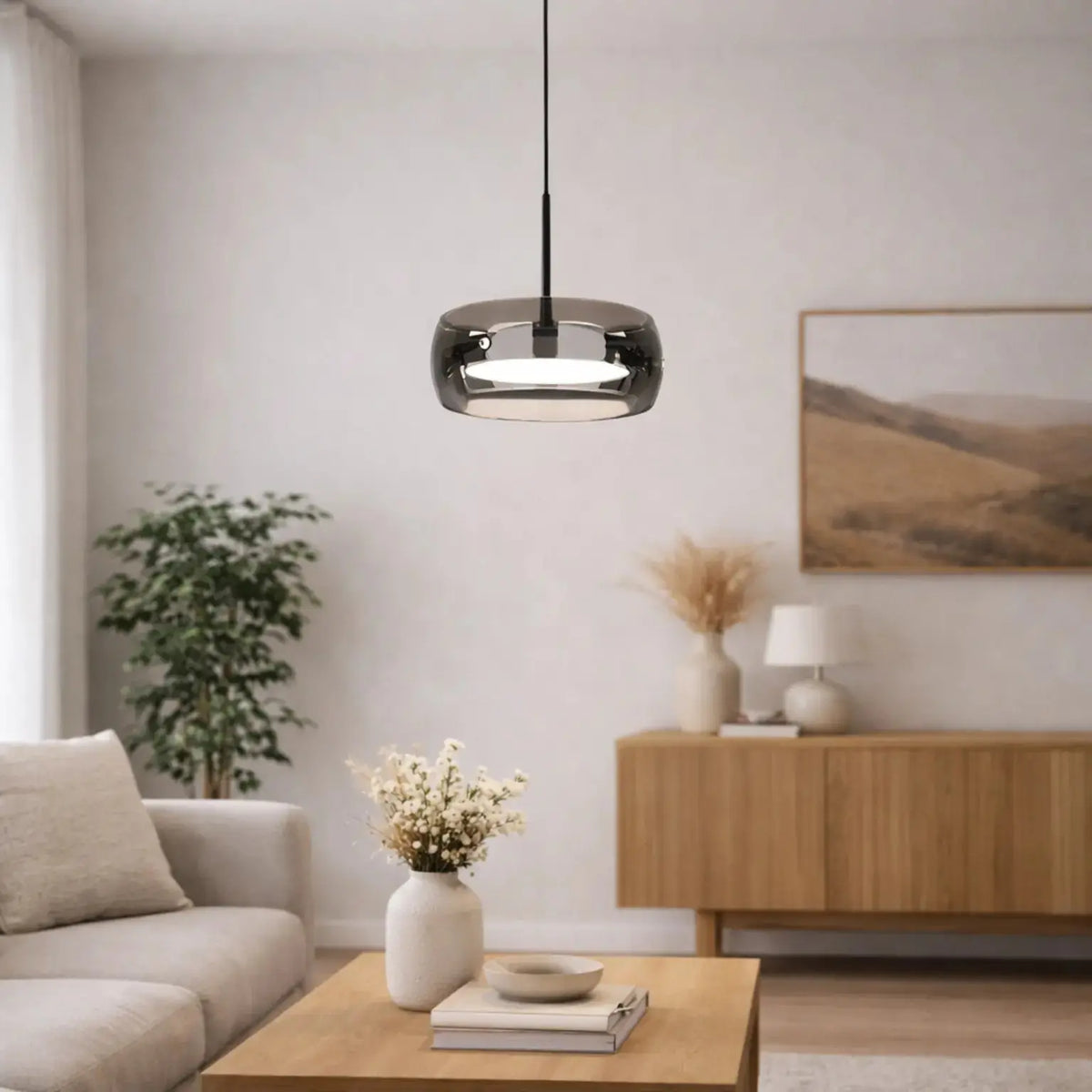 Naéla — Suspension boule en verre fumé