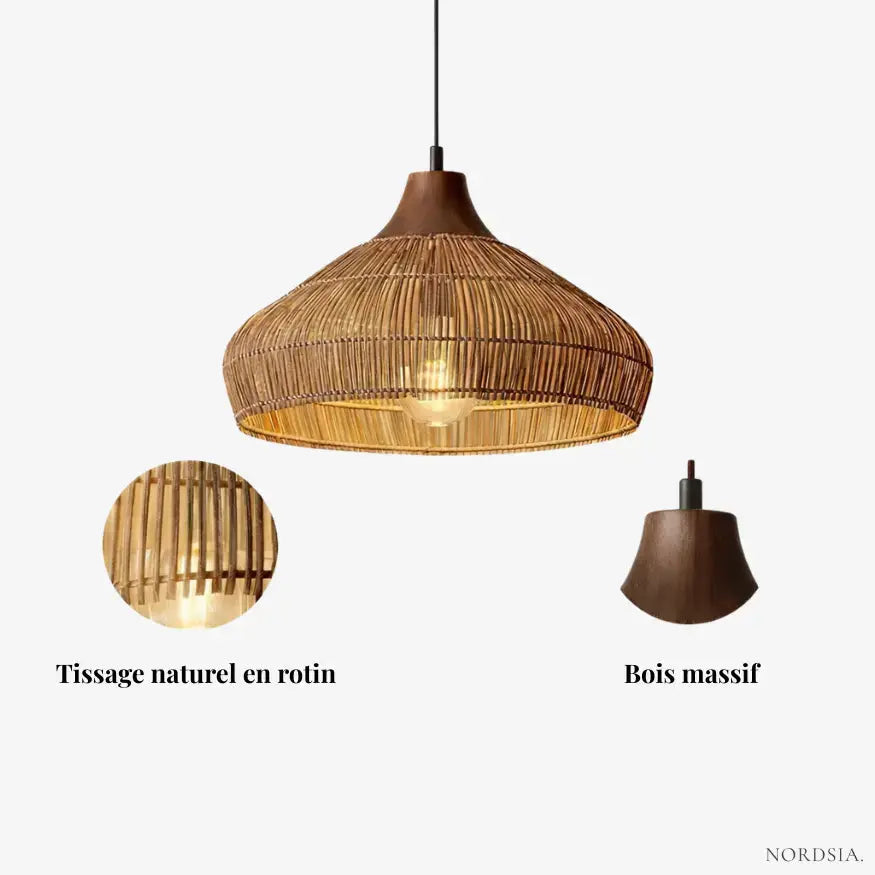 Nélia — Suspension arrondie en rotin naturel