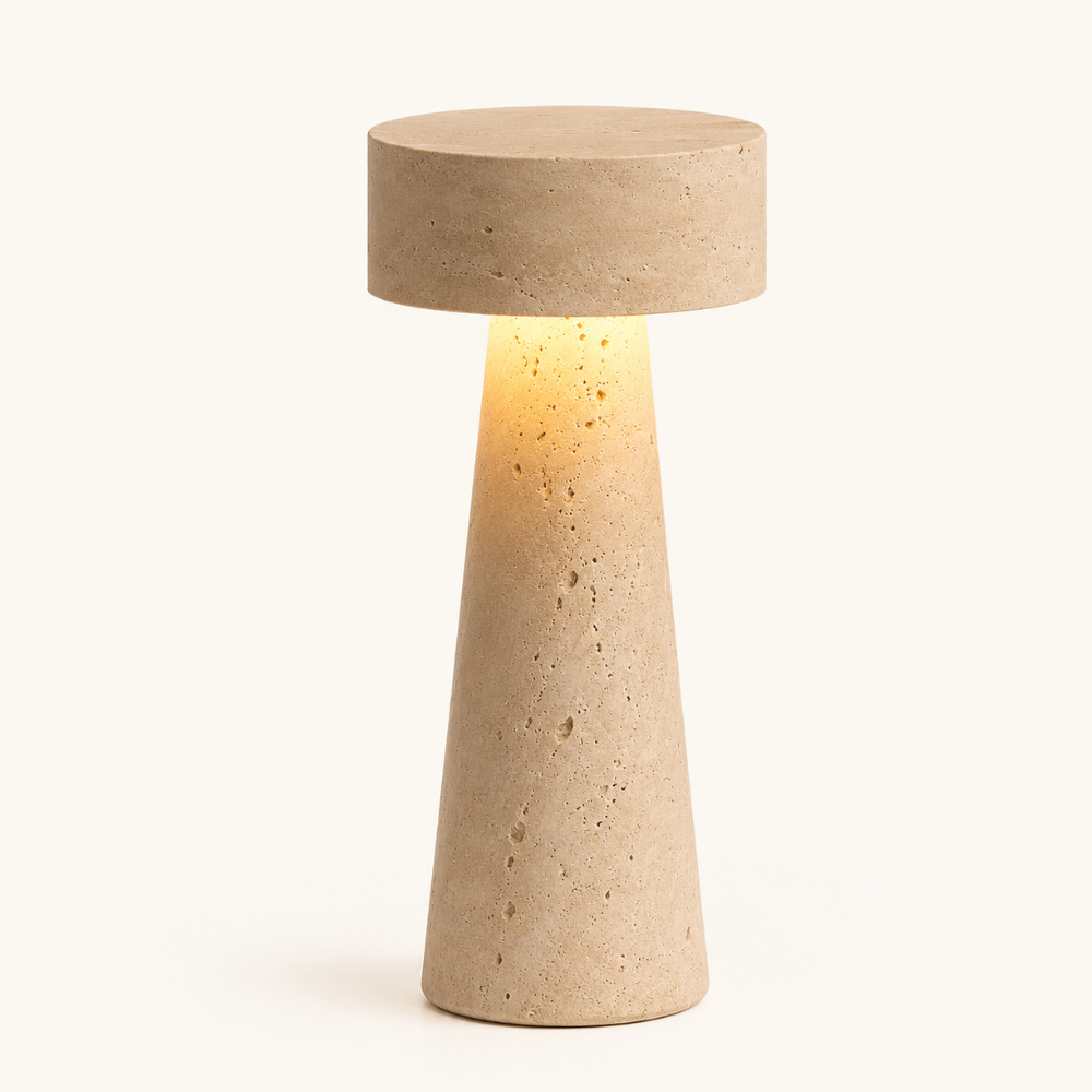 Nerina — Lampe à poser LED en travertin naturel