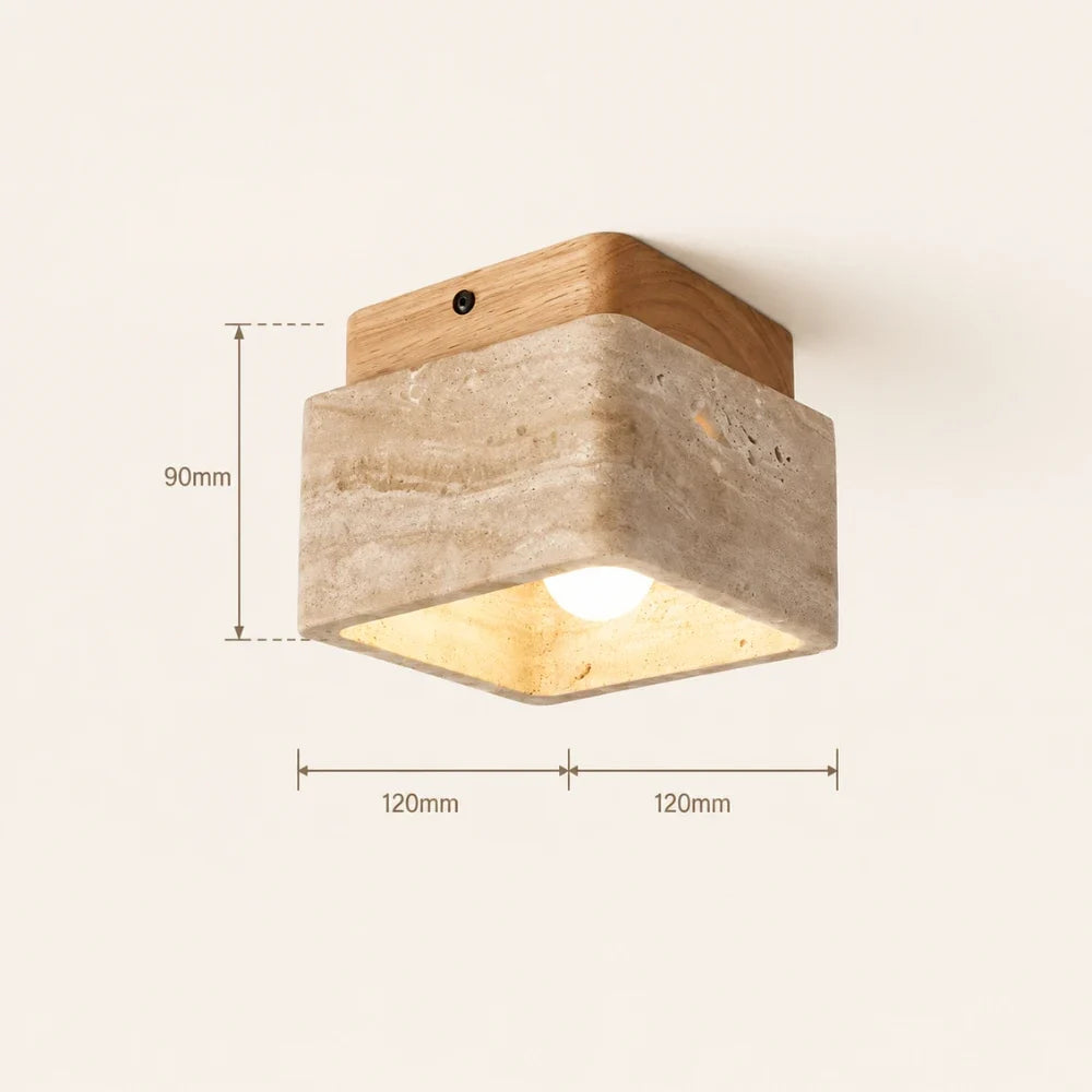 Cubina — Plafonnier cubique en travertin et bois