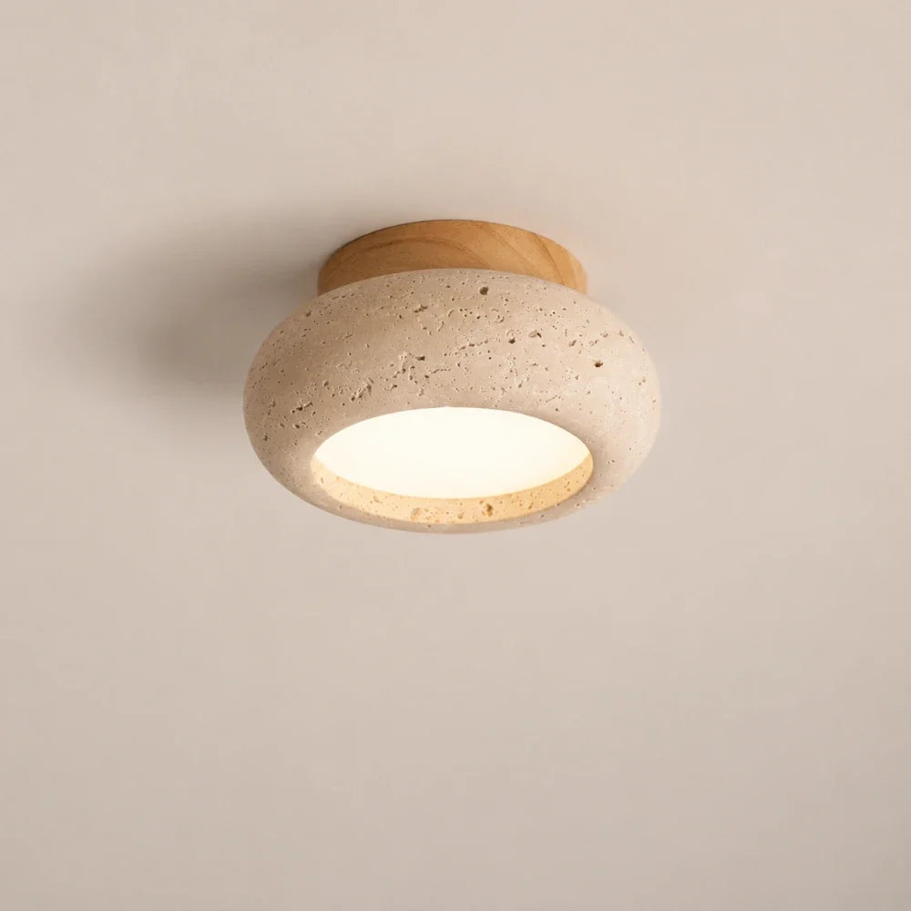 Dalvéa — Plafonnier rond en travertin et bois