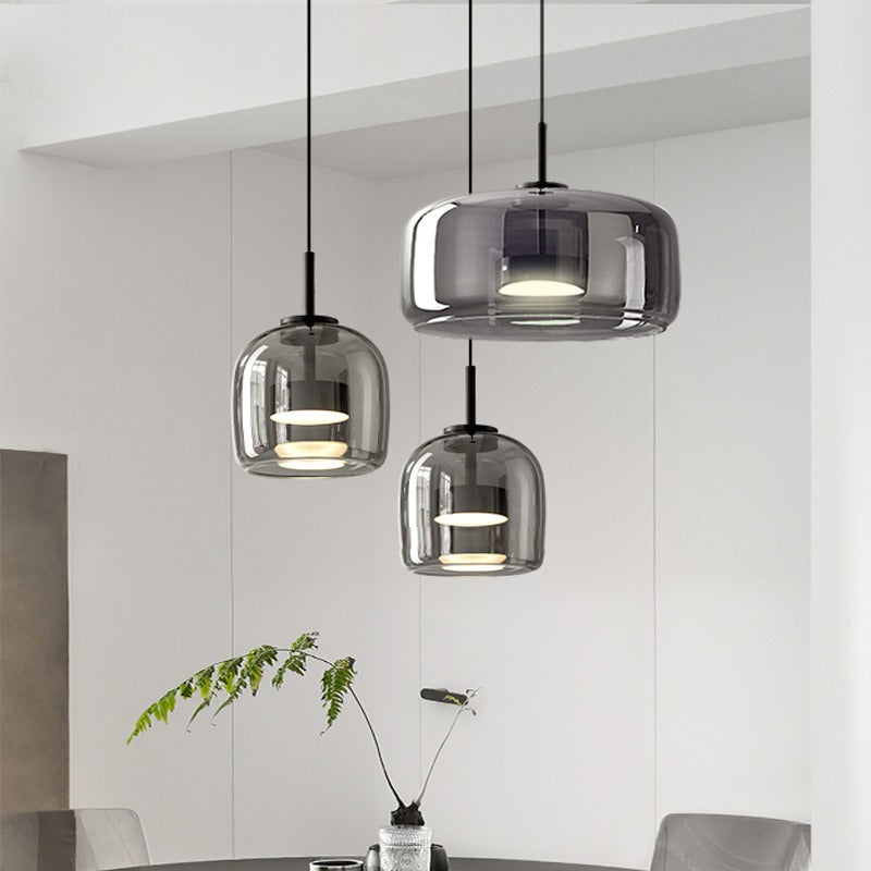 Suspension LED en Verre Teinté et Cuivre – Modèle Ambréa (DIMOREE)